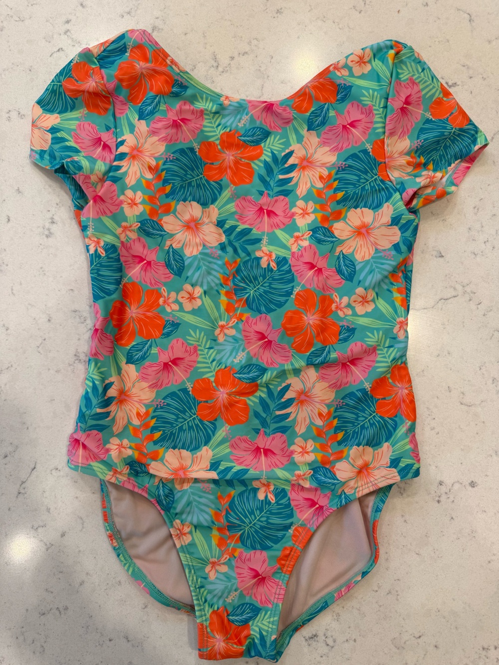 art class Teal One-Piece with Coral & Pink Floral Print